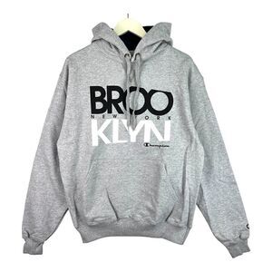 New Champion Unisex US M Grey Hoodie Sport Casual Printed Long Sleeve Pullover